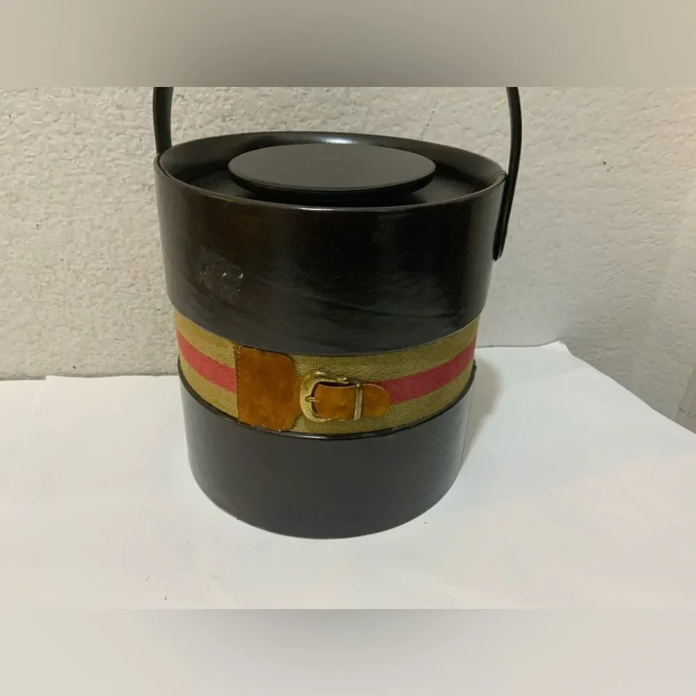 Vintage Kraftware Gucci Style Equestrian Faux Leather Buckle Ice Bucket Barware